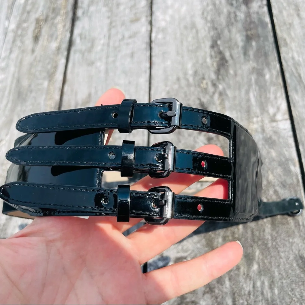 Cole Haan Patent Leather Suede 3-buckle studded Belt